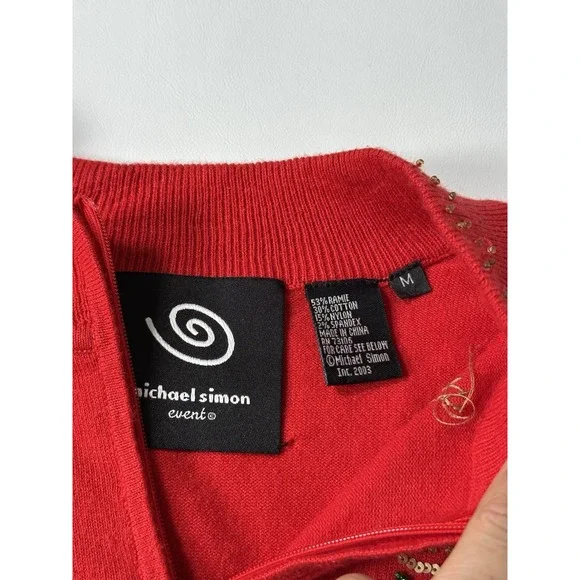 Vintage Michael Simon Event Sequin Reindeer Christmas Sweater Medium Excellent - Picture 13 of 14